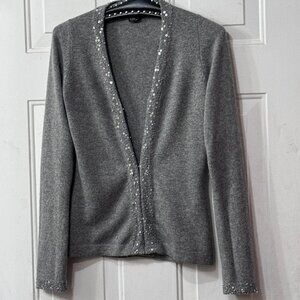 Robert Michaels Cashmere Sz S Cardigan Sweater Hook & Eye Gray Beaded